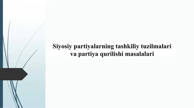 Siyosiy partiyalarning tashkiliy tuzilmalari va partiya qurilishi masalalari