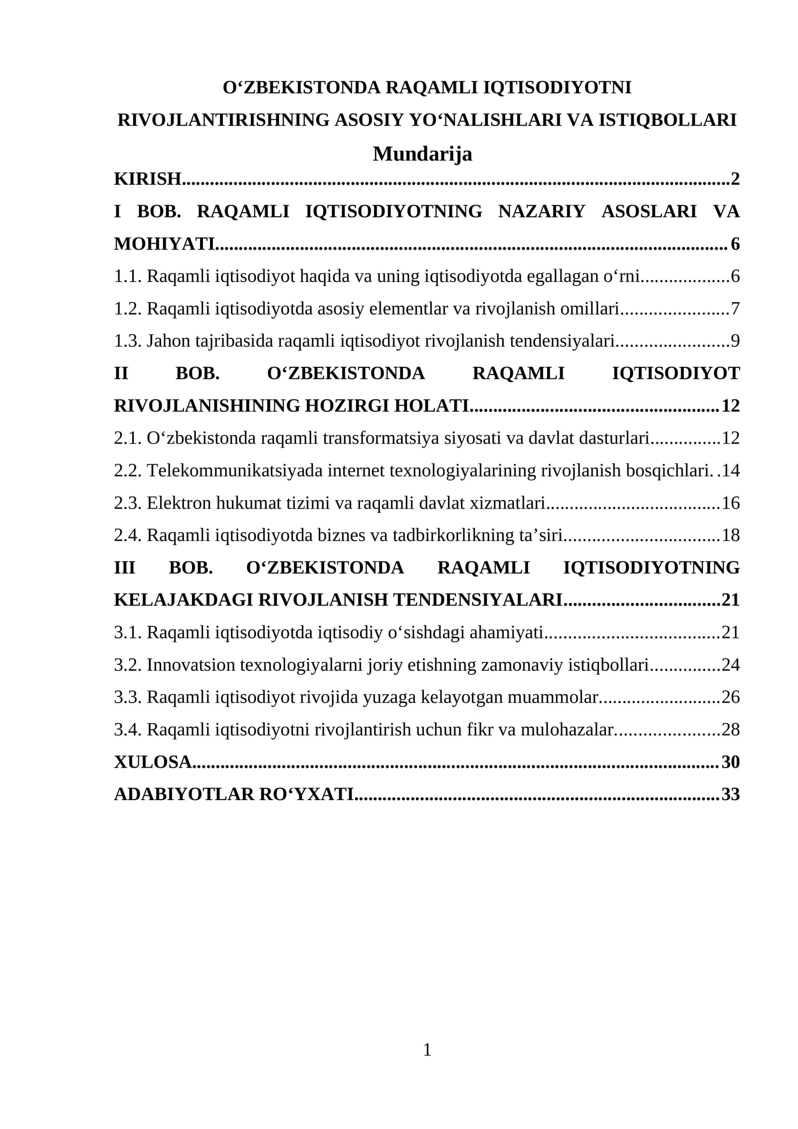 O‘ZBEKISTONDA RAQAMLI IQTISODIYOTNI RIVOJLANTIRISHNING ASOSIY YO‘NALISHLARI VA ISTIQBOLLARI