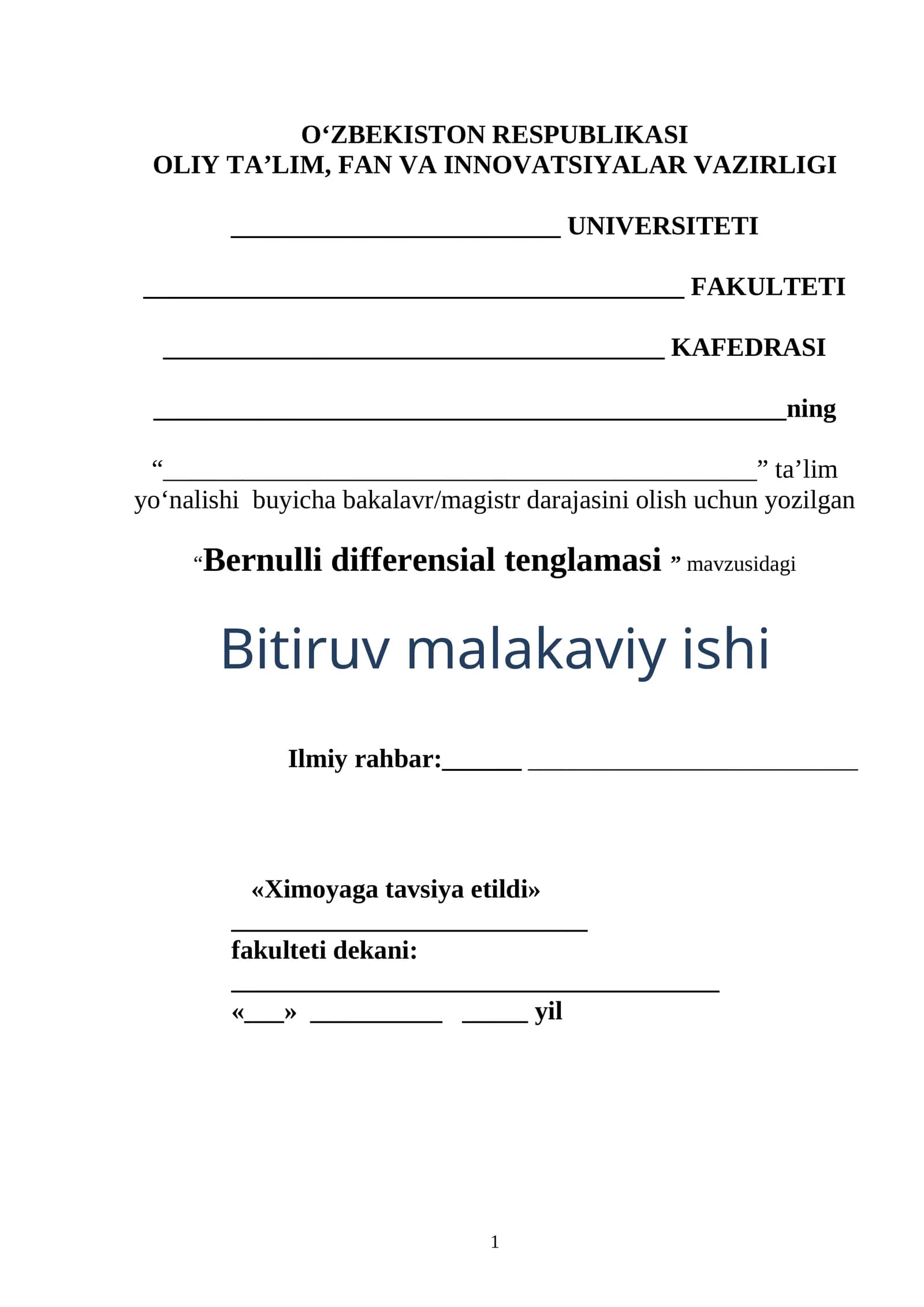 Bernulli differensial tenglamasi