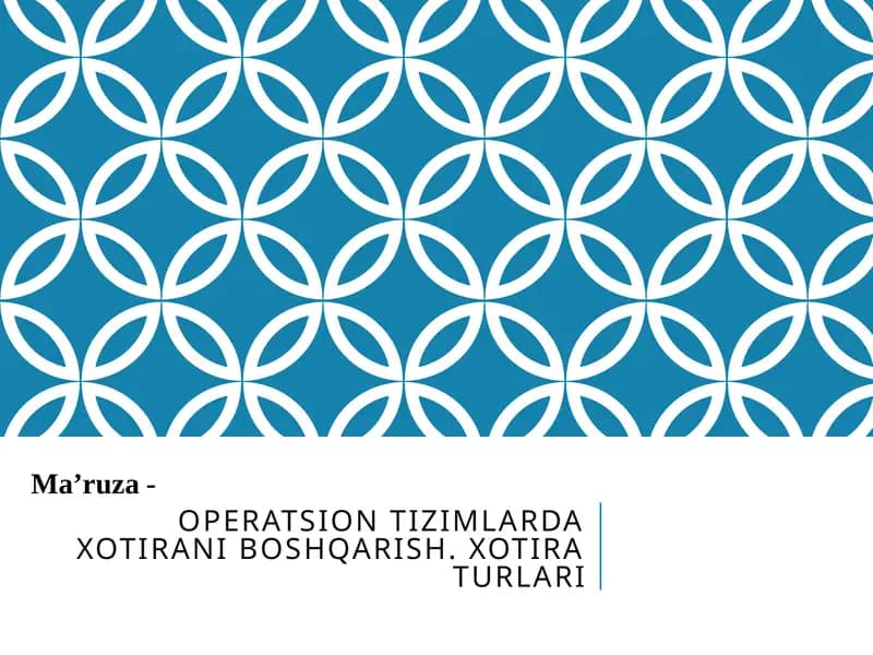OPERATSION TIZIMLARDA XOTIRANI BOSHQARISH. XOTIRA TURLARI