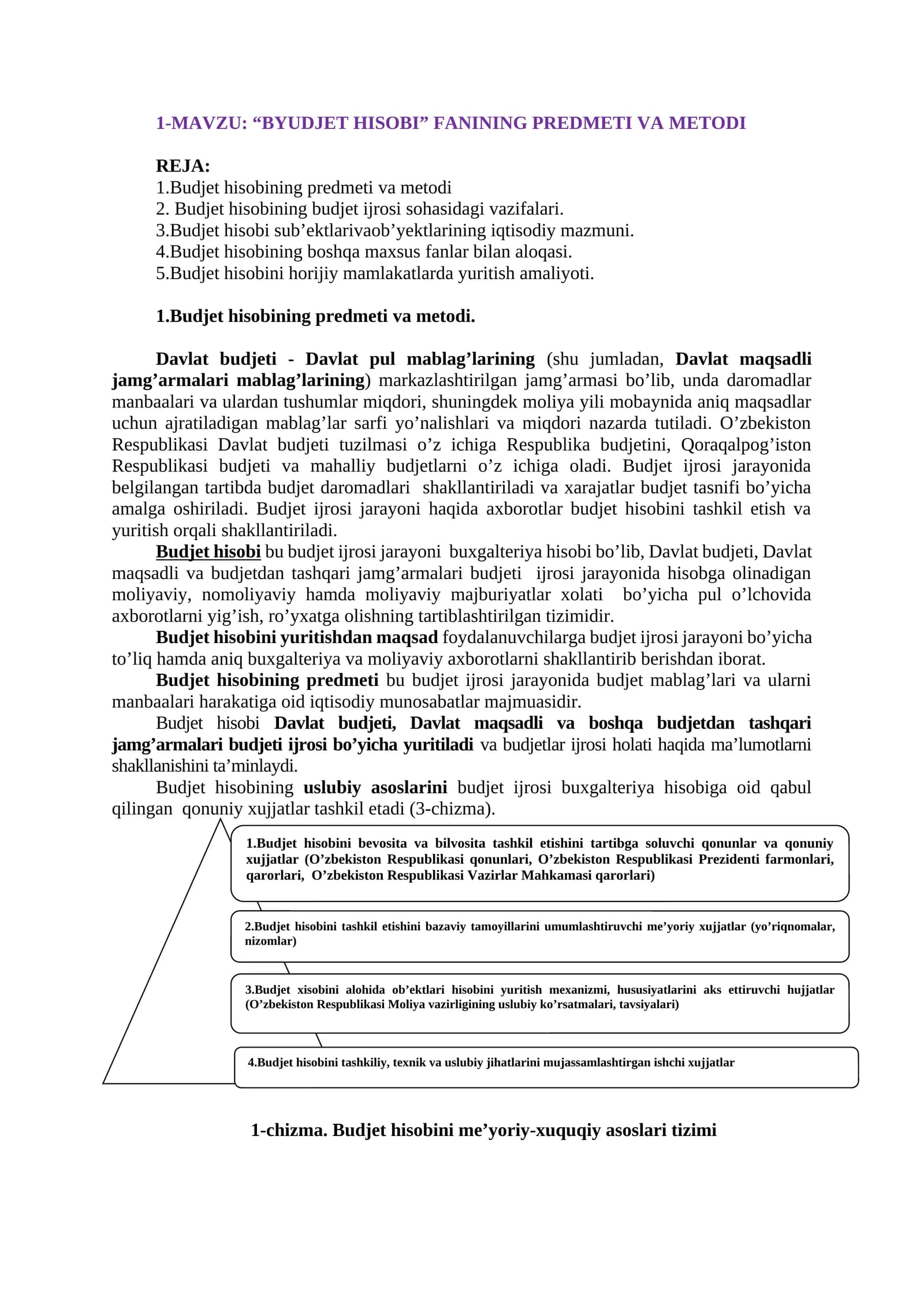 "BYUDJET HISOBI" FANINING PREDMETI VA METODI