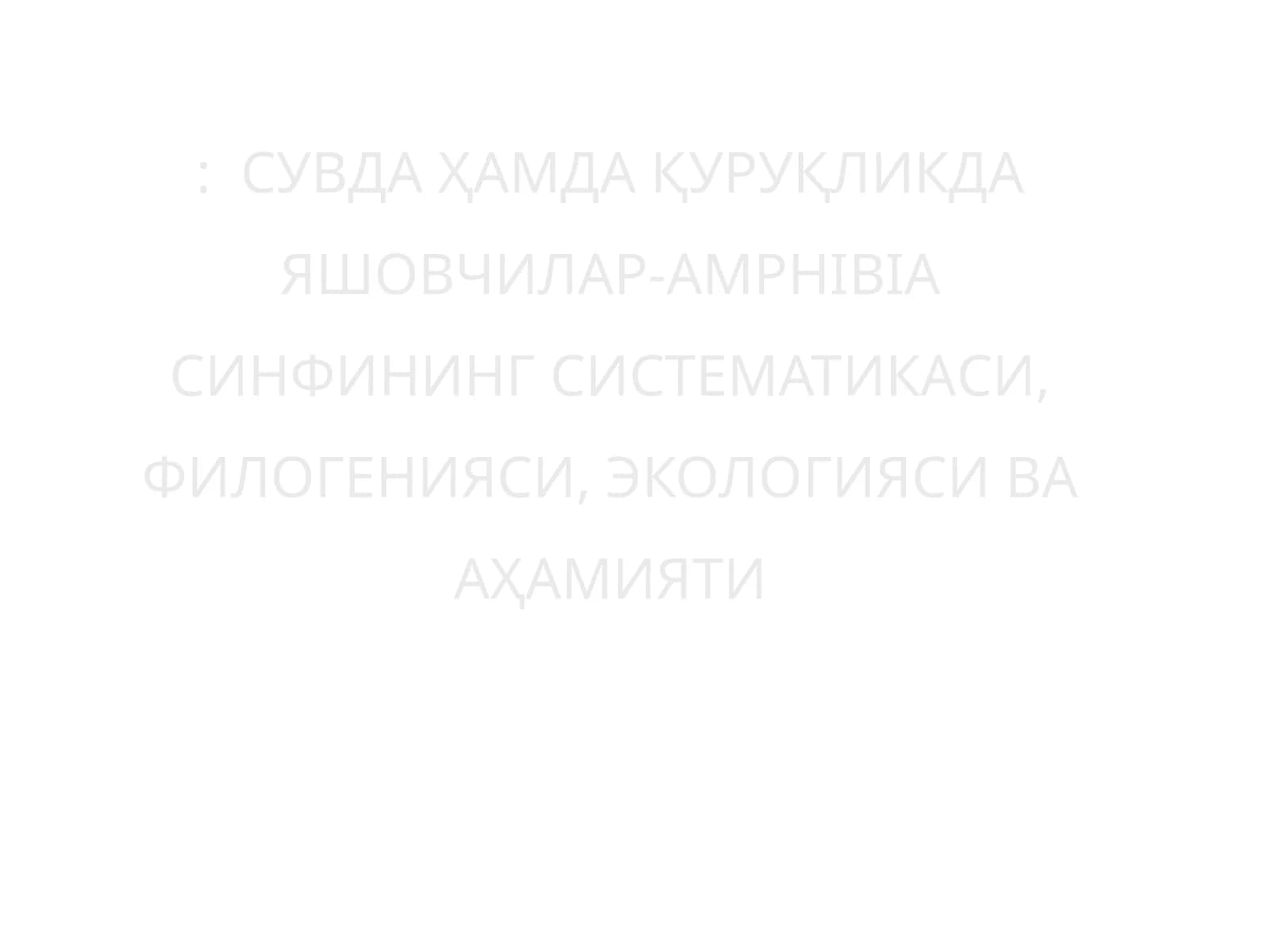 Сувда Ҳамда Қуруқликда Яшовчилар-AMPHIBIA СИНФИНИНГ СИСТЕМАТИКАСИ, ФИЛОГЕНИЯСИ, ЭКОЛОГИЯСИ ВА АҲАМИЯТИ