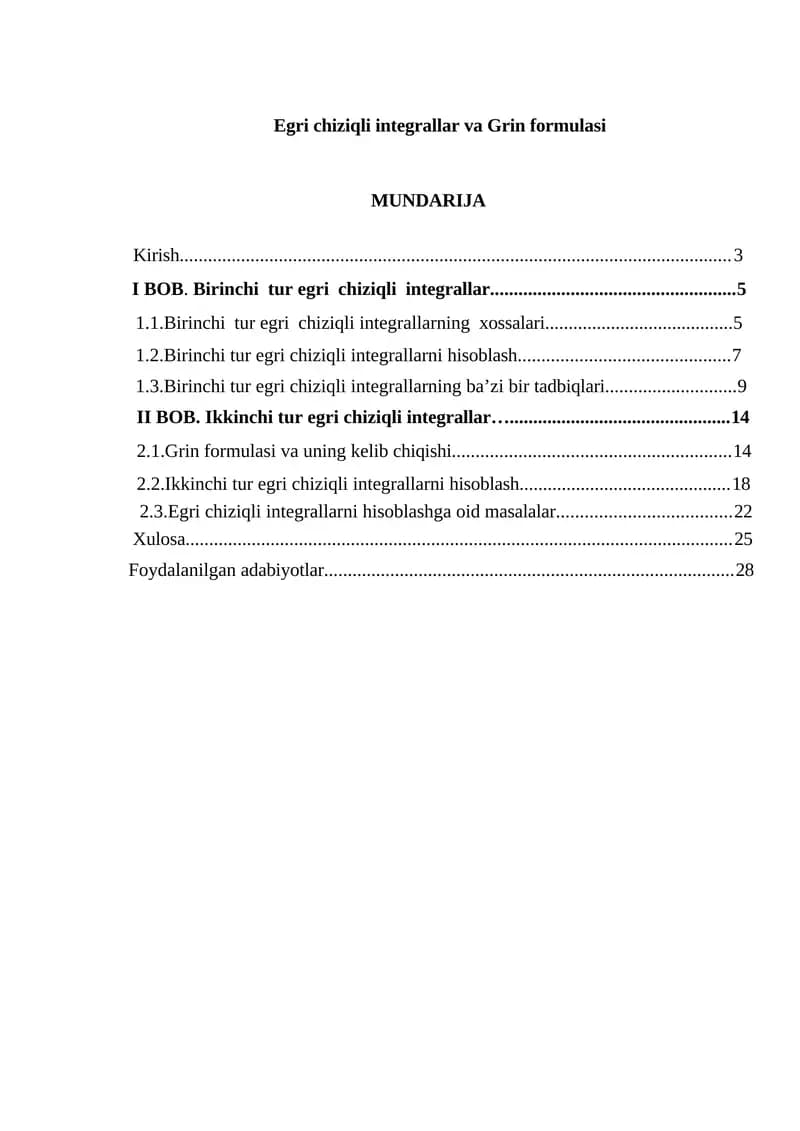 Egri chiziqli integrallar va Grin formulasi