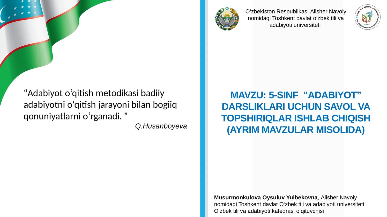 5-SINF “ADABIYOT” DARSLIKLARI UCHUN SAVOL VA TOPSHIRIQLAR ISHLAB CHIQISH (AYRIM MAVZULAR MISOLIDA)