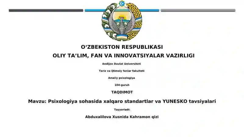 Psixologiya sohasida xalqaro standartlar va YUNESKO tavsiyalari