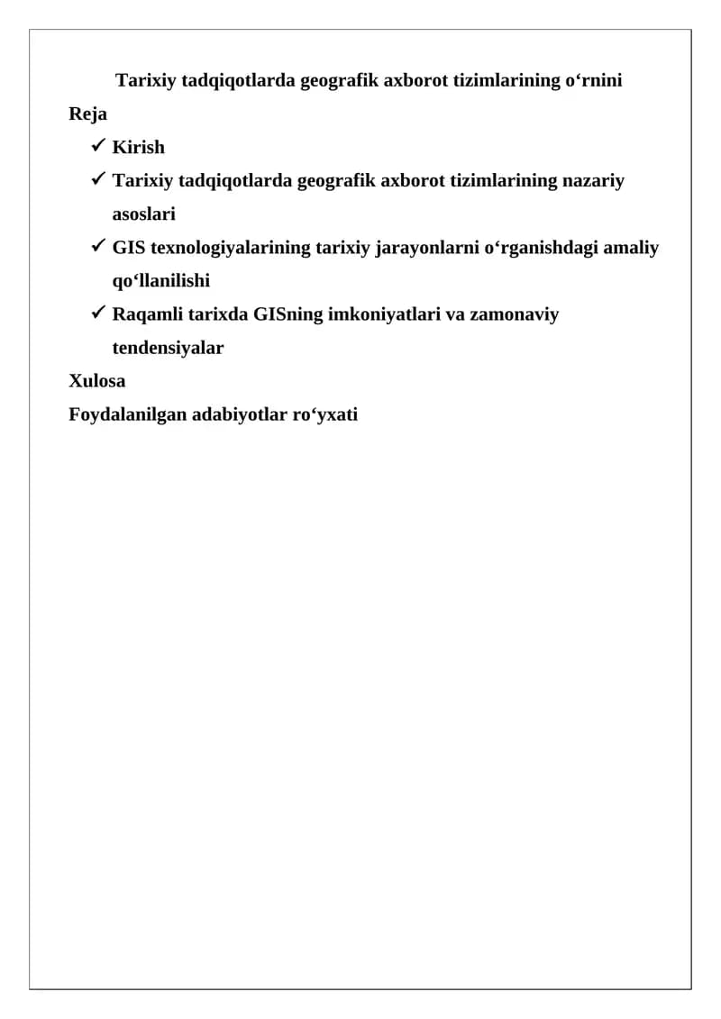 Geografik axborot tizimlarining o‘rnini