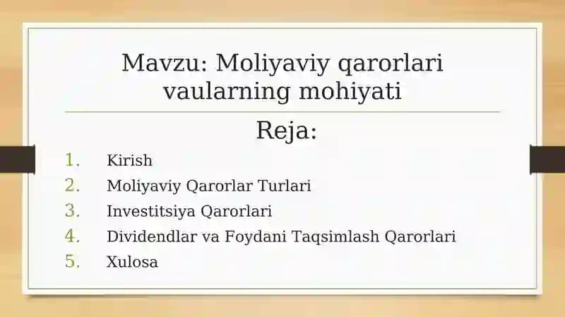 Dividendlar va Foydani Taqsimlash Qarorlari