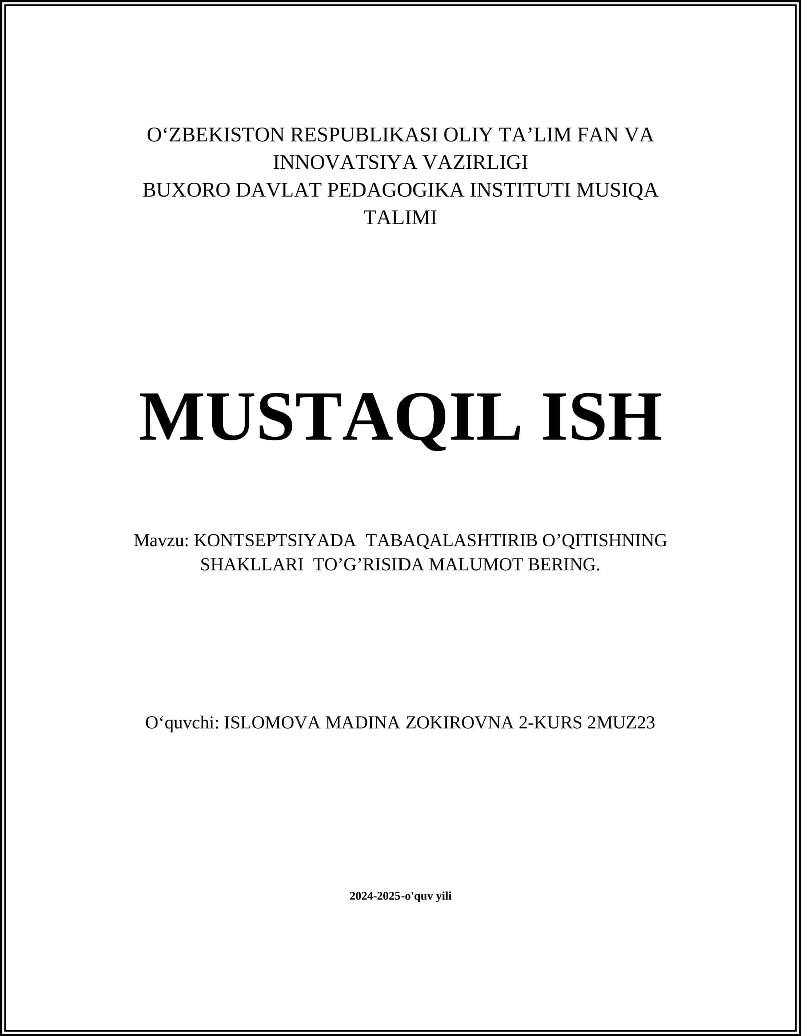 KONTSEPTSIYADA TABAQALASHTIRIB O’QITISHNING SHAKLLARI