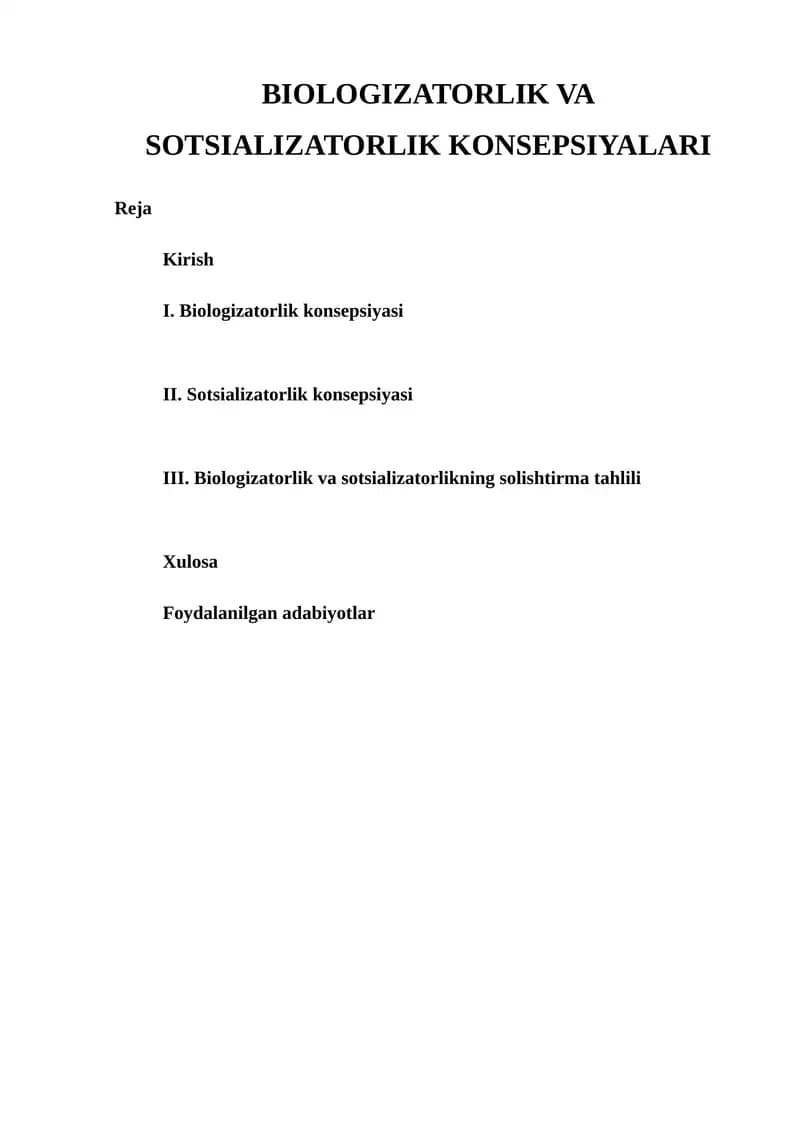 BIOLOGIZATORLIK VA SOTSIALIZATORLIK KONSEPSIYALARI