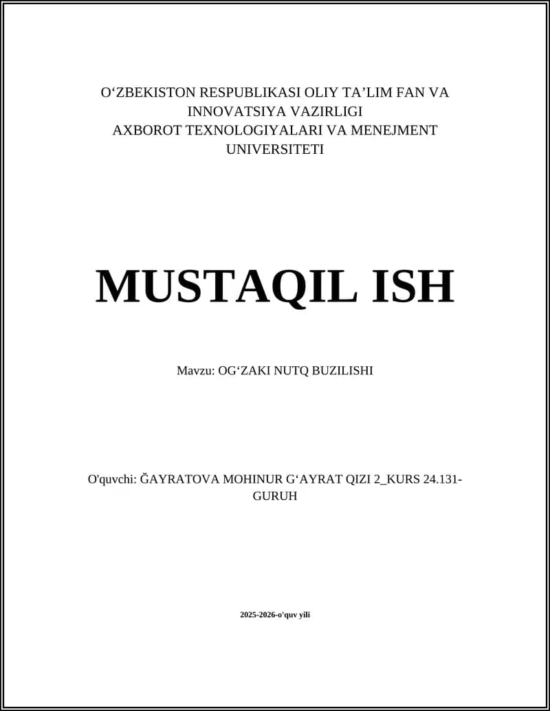 OGʻZAKI NUTQ BUZILISHI