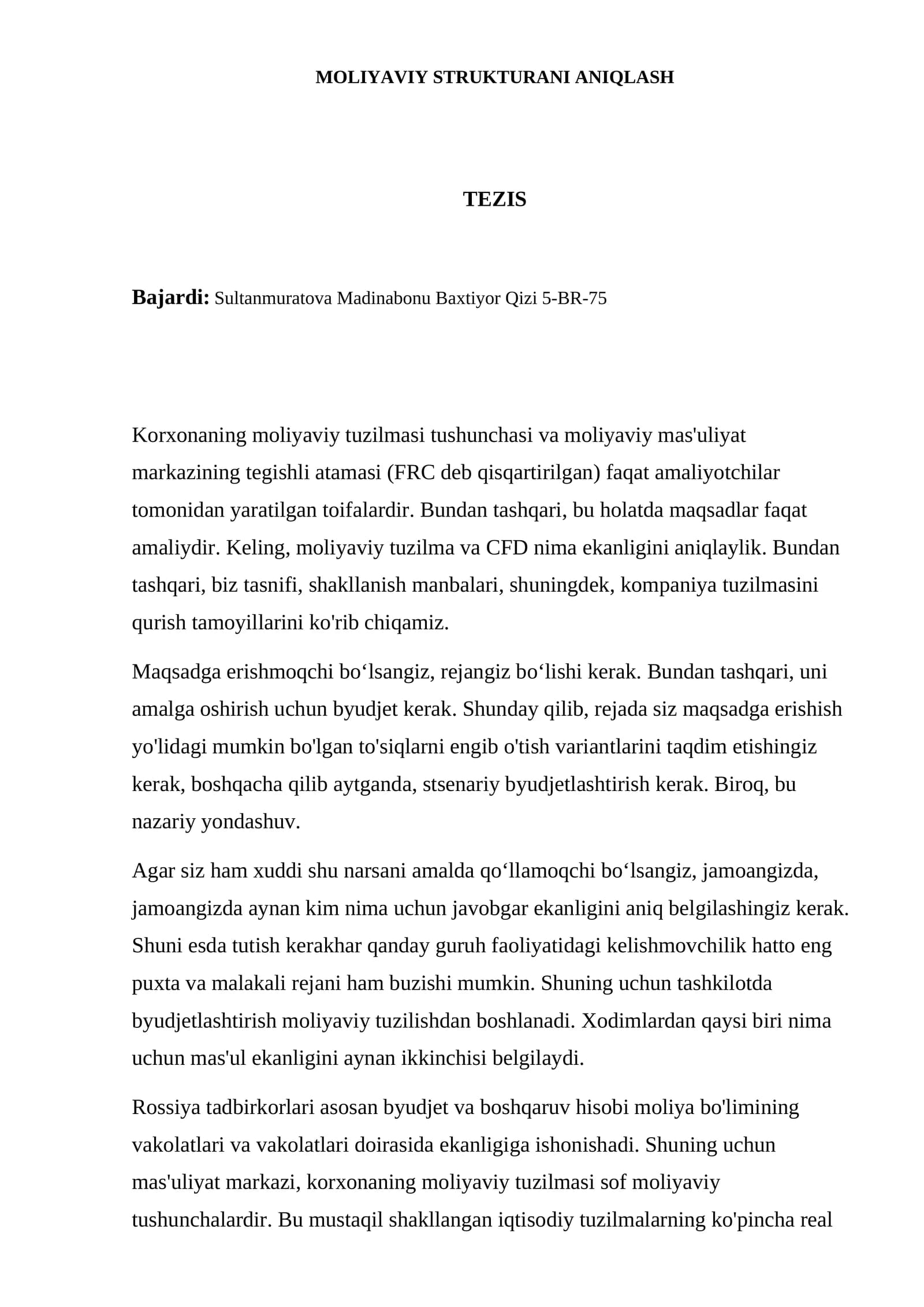 Moliyaviy strukturani aniqlash