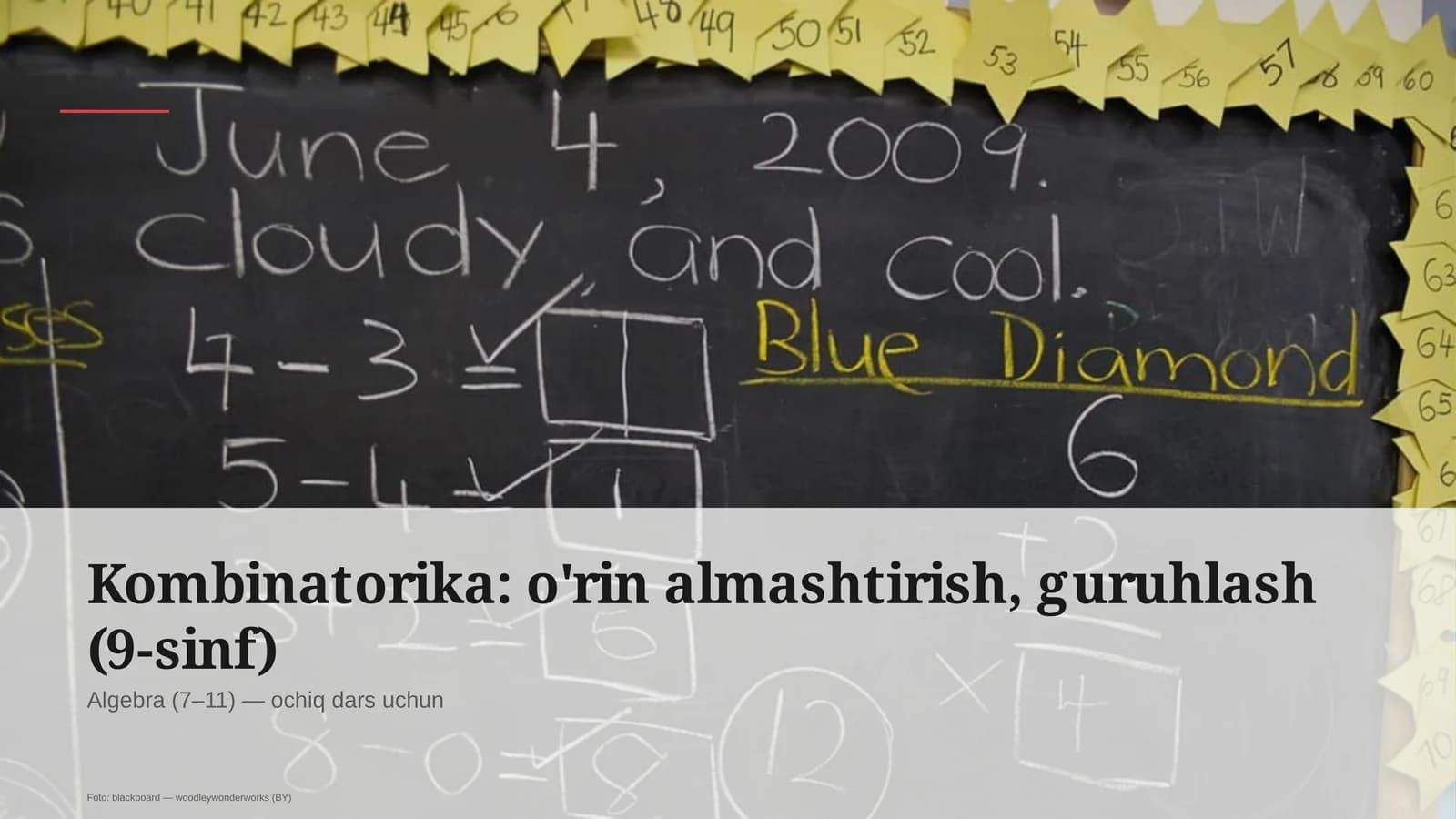 Kombinatorika: o'rin almashtirish, guruhlash (9-sinf)