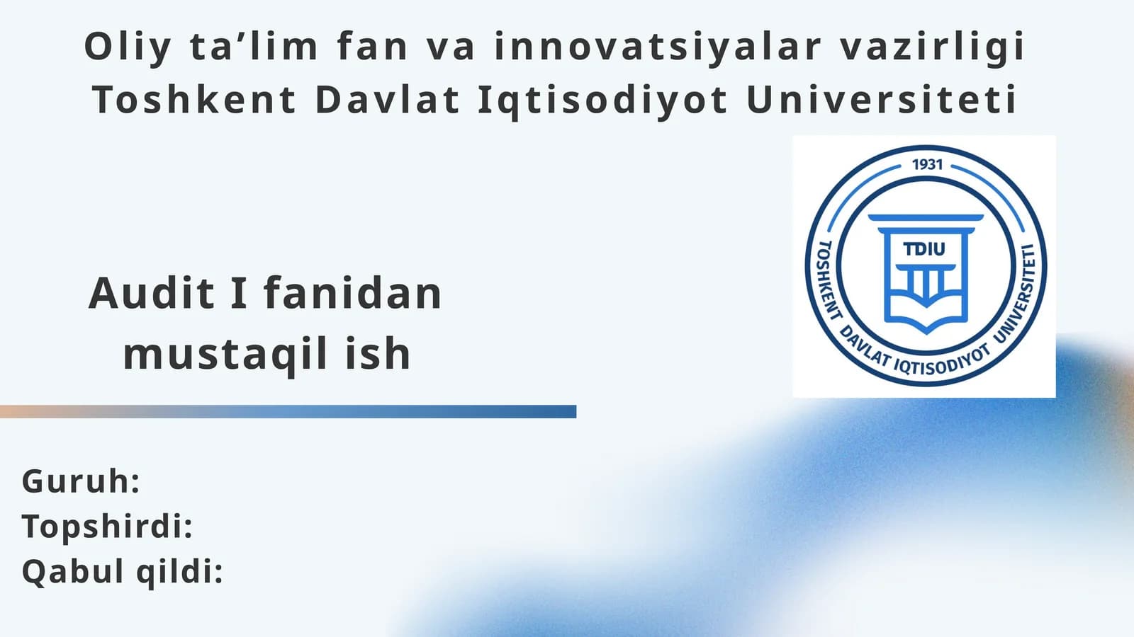 Ichki nazorat tizimini o'rganish