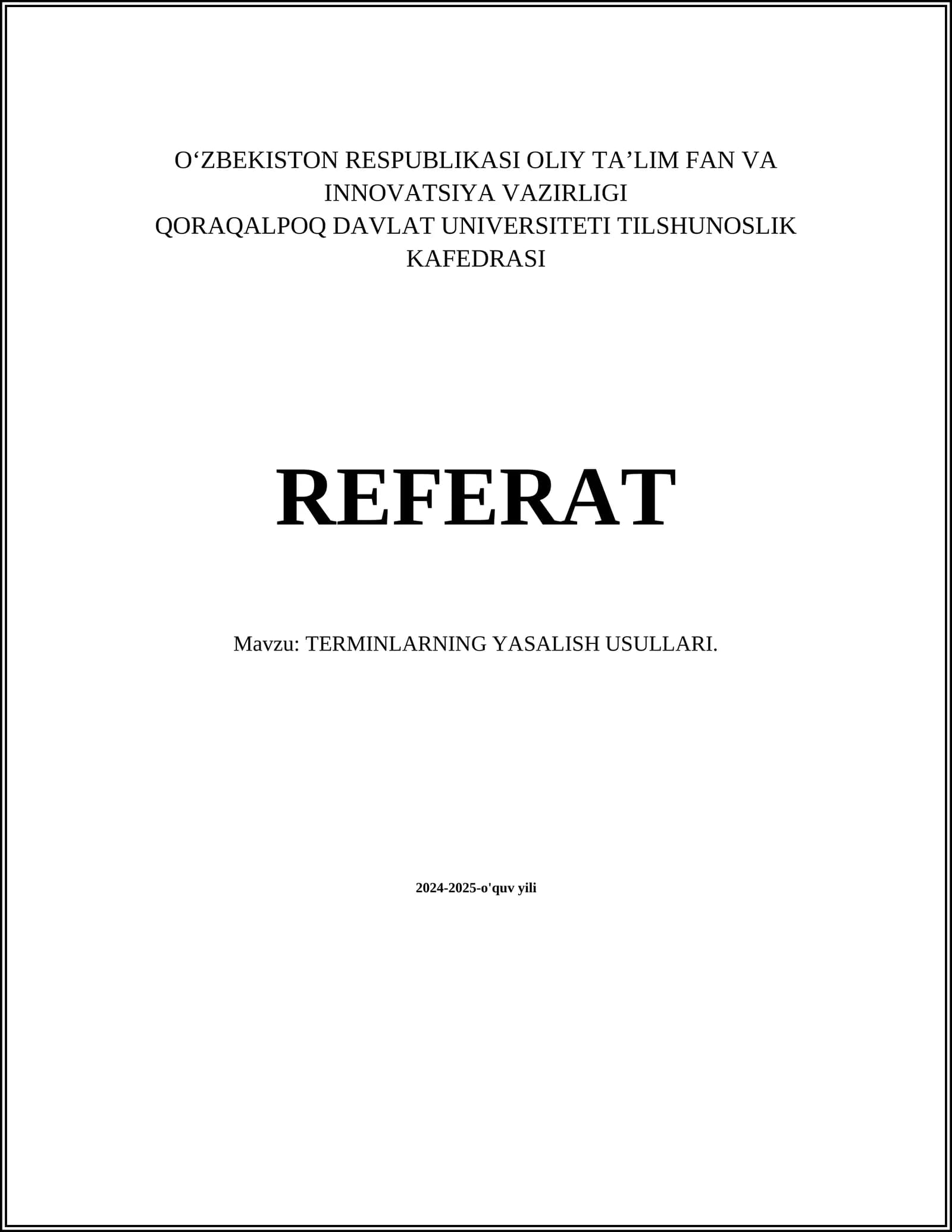 TERMINLARNING YASALISH USULLARI
