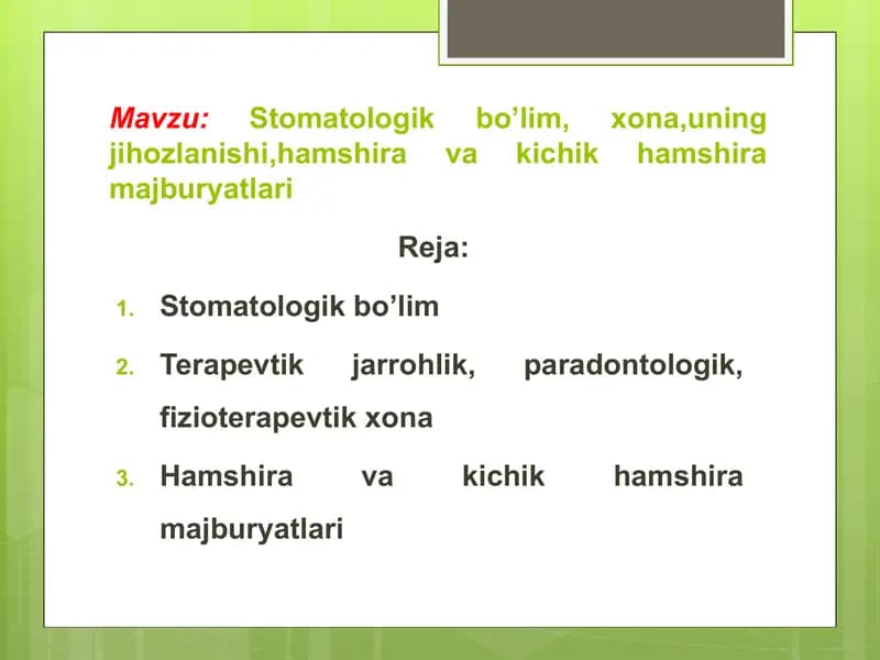 Stomatologik bo’lim