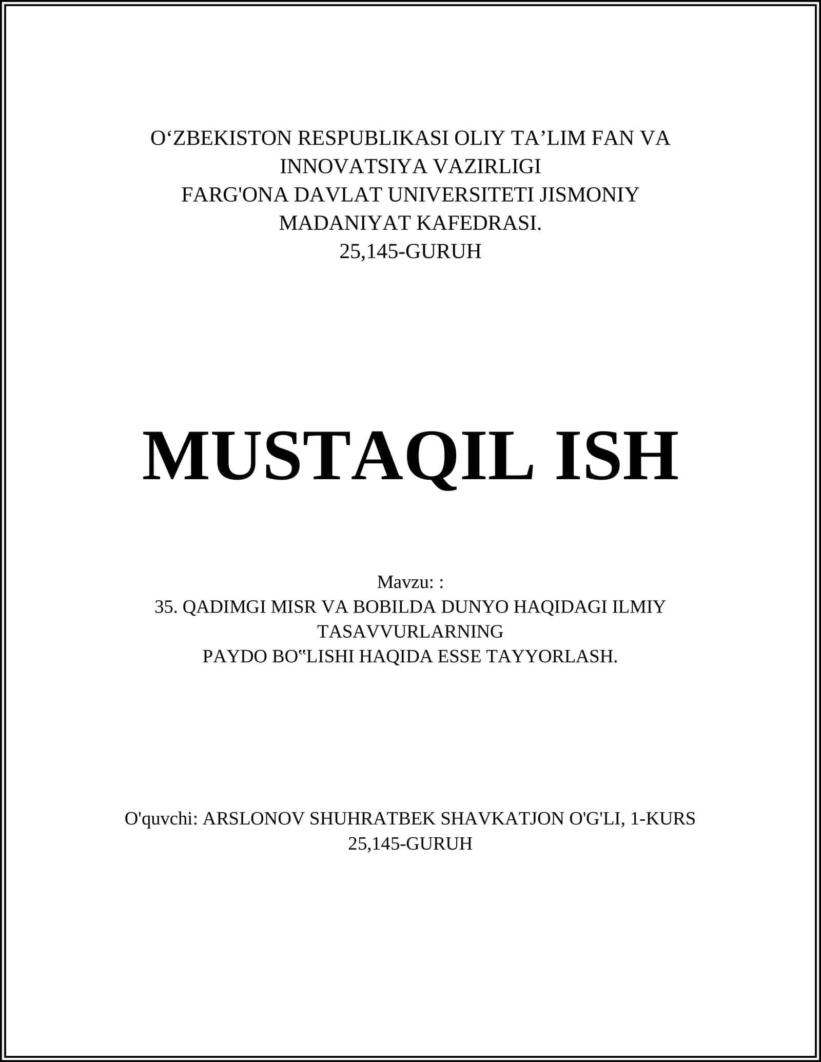 Qadimgi Misr va Bobil olami haqida ilmiy tasavvurlar