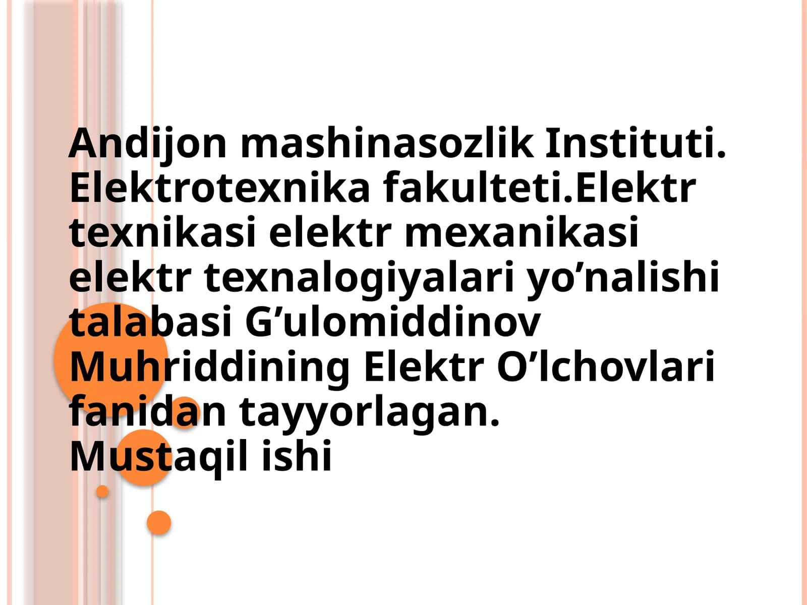 Elektr O’lchovlari fanidan tayyorlagan