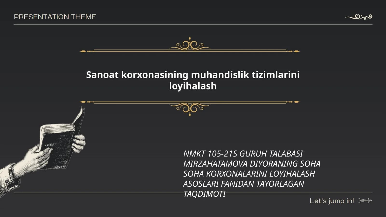 NMKT 105-21S GURUH TALABASI MIRZAHATAMOVA DIYORANING SOHA SOHA KORXONALARINI LOYIHALASH ASOSLARI FANIDAN TAYORLAGAN TAQDIMOTI