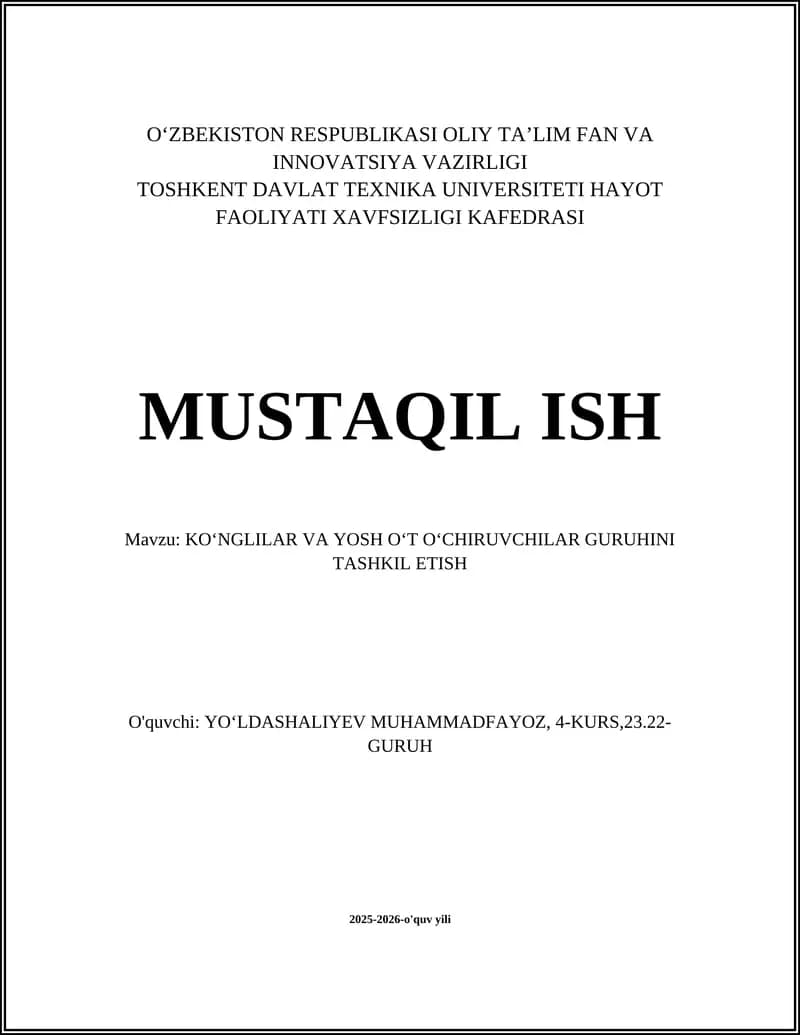 Koʻngillilar va yosh oʻt oʻchirgichlar guruhini tashkil etish