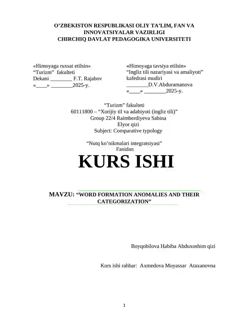 WORD FORMATION ANOMALIES AND THEIR CATEGORIZATION