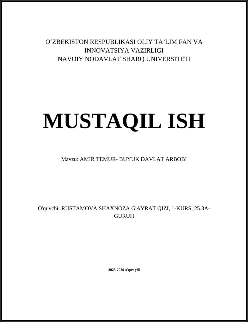 AMIR TEMUR- BUYUK DAVLAT ARBOBI