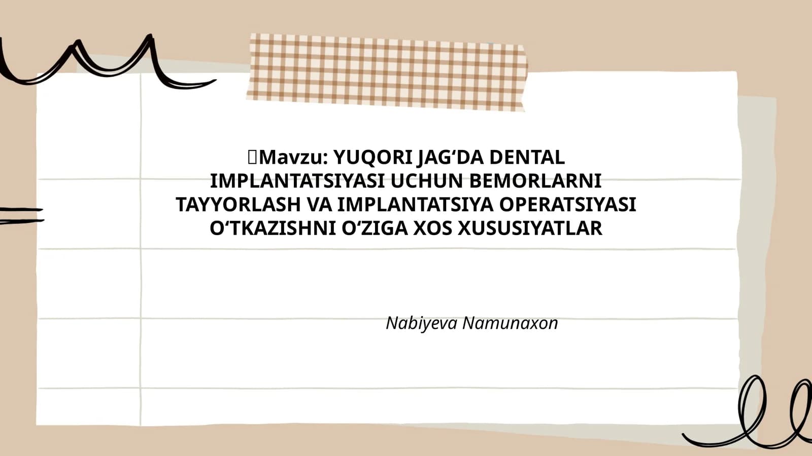 YUQORI JAGʻDA DENTAL IMPLANTATSIYASI UCHUN BEMORLARNI TAYYORLASH VA IMPLANTATSIYA OPERATSIYASI