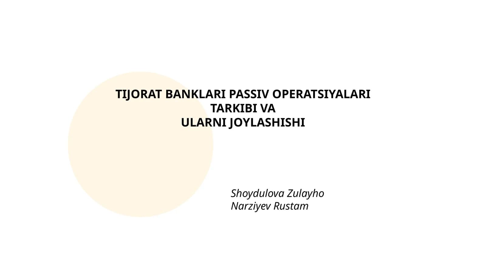Tijorat Banklari Passiv Operatsiyalari Tarkibi va Ularini Joylashishi