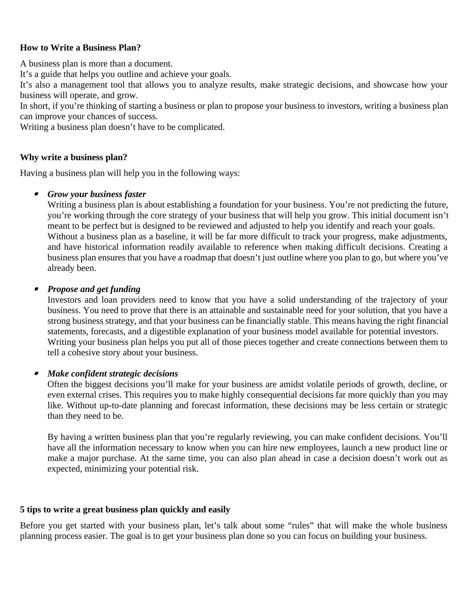 Business Plan Writing Guide