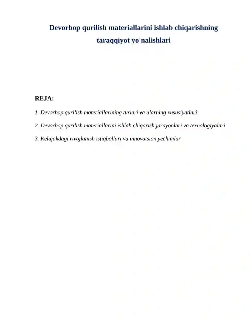 Devorbop qurilish materiallari