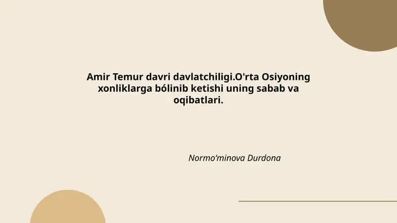 Amir Temur davri davlatchiligi