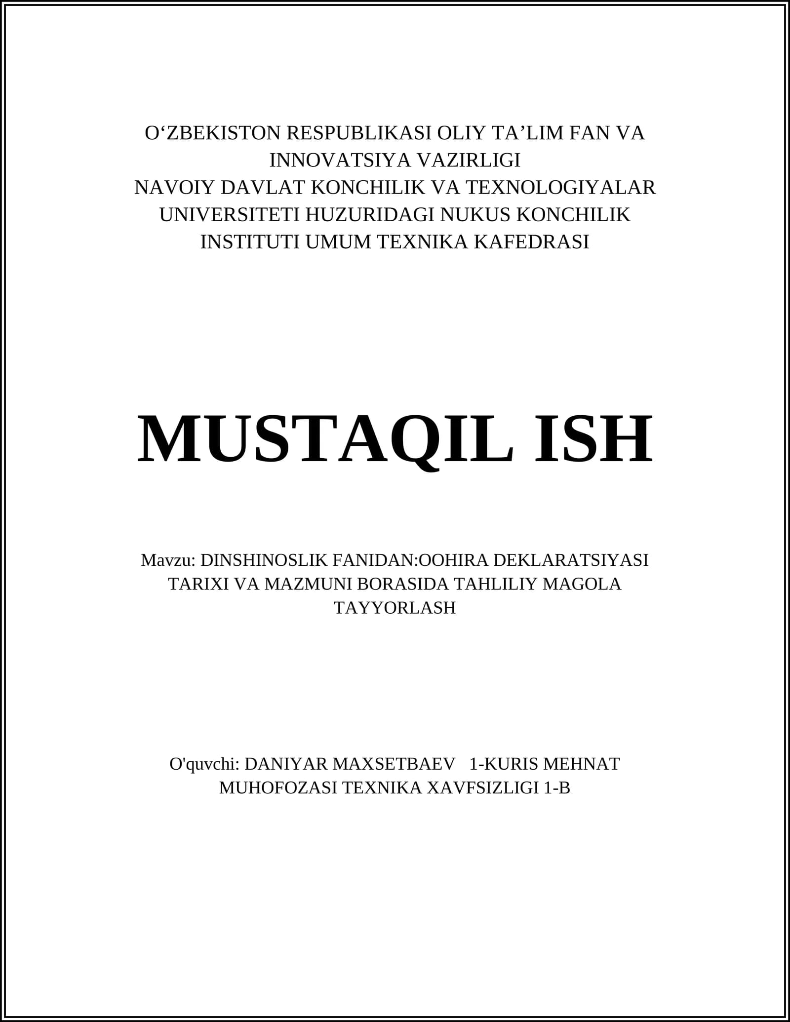 Oohira Deklaratsiyasi Tahlili