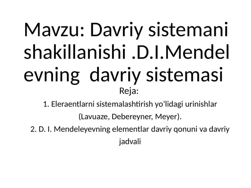 D.I. Mendeleyevning elementlar davriy qonuni