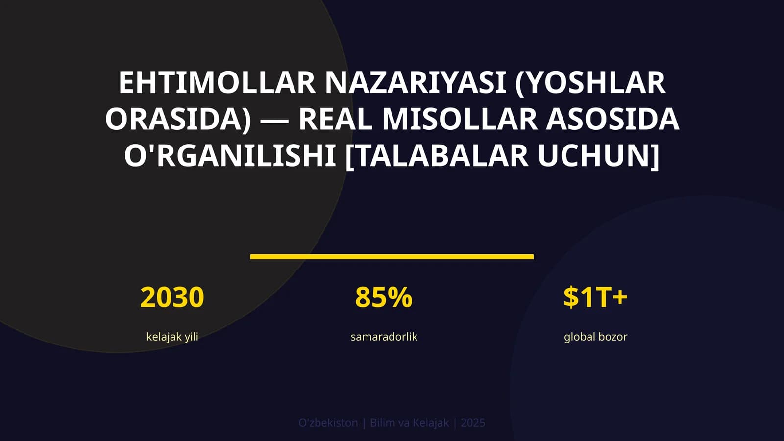 Ehtimollar nazariyasi (yoshlar orasida) — real misollar asosida o'rganilishi [talabalar uchun]