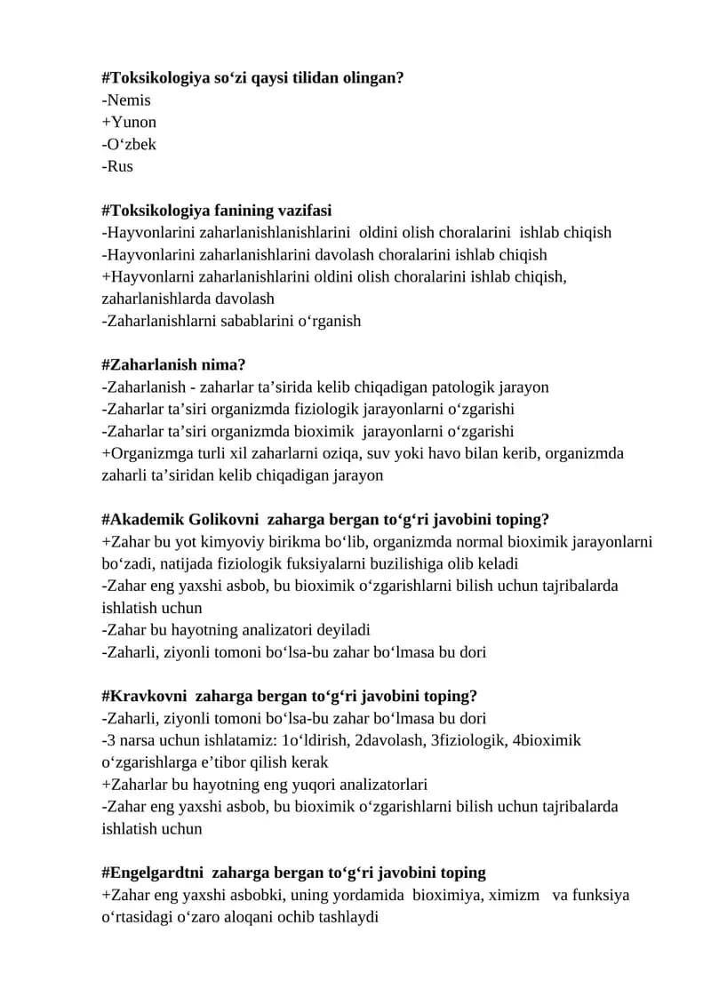 Toksikologiya fanining vazifasi