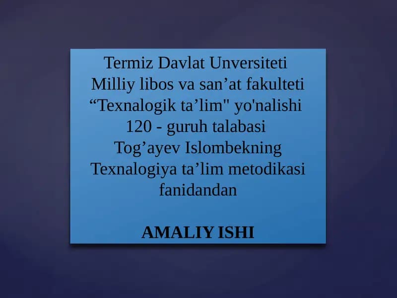 Nazariy dars rejasi