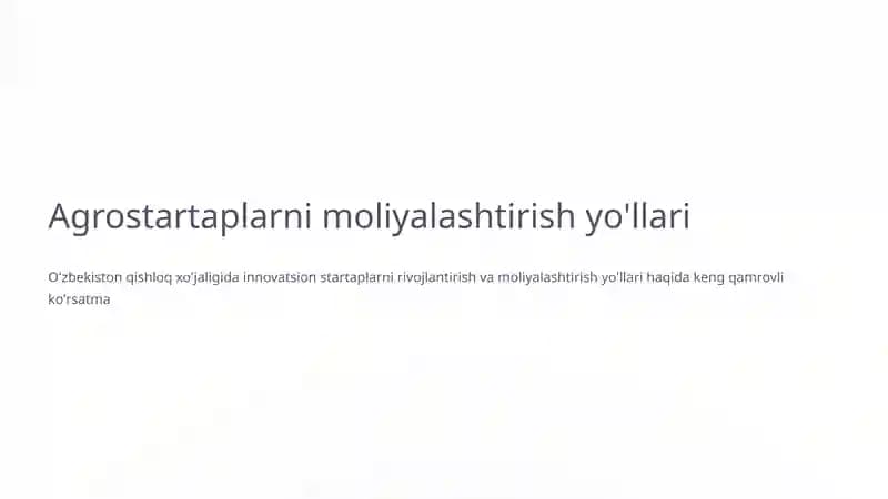 Agrostartaplarni moliyalashtirish yo'llari