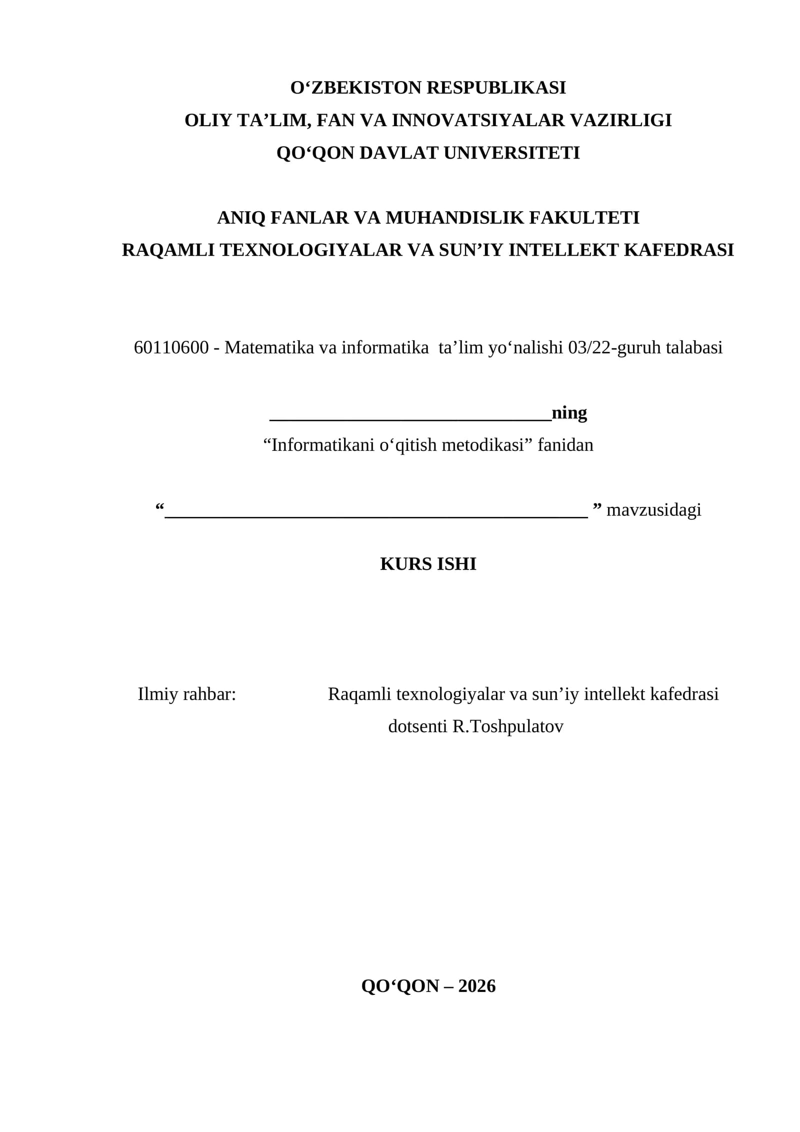 Informatikani o‘qitish metodikasi