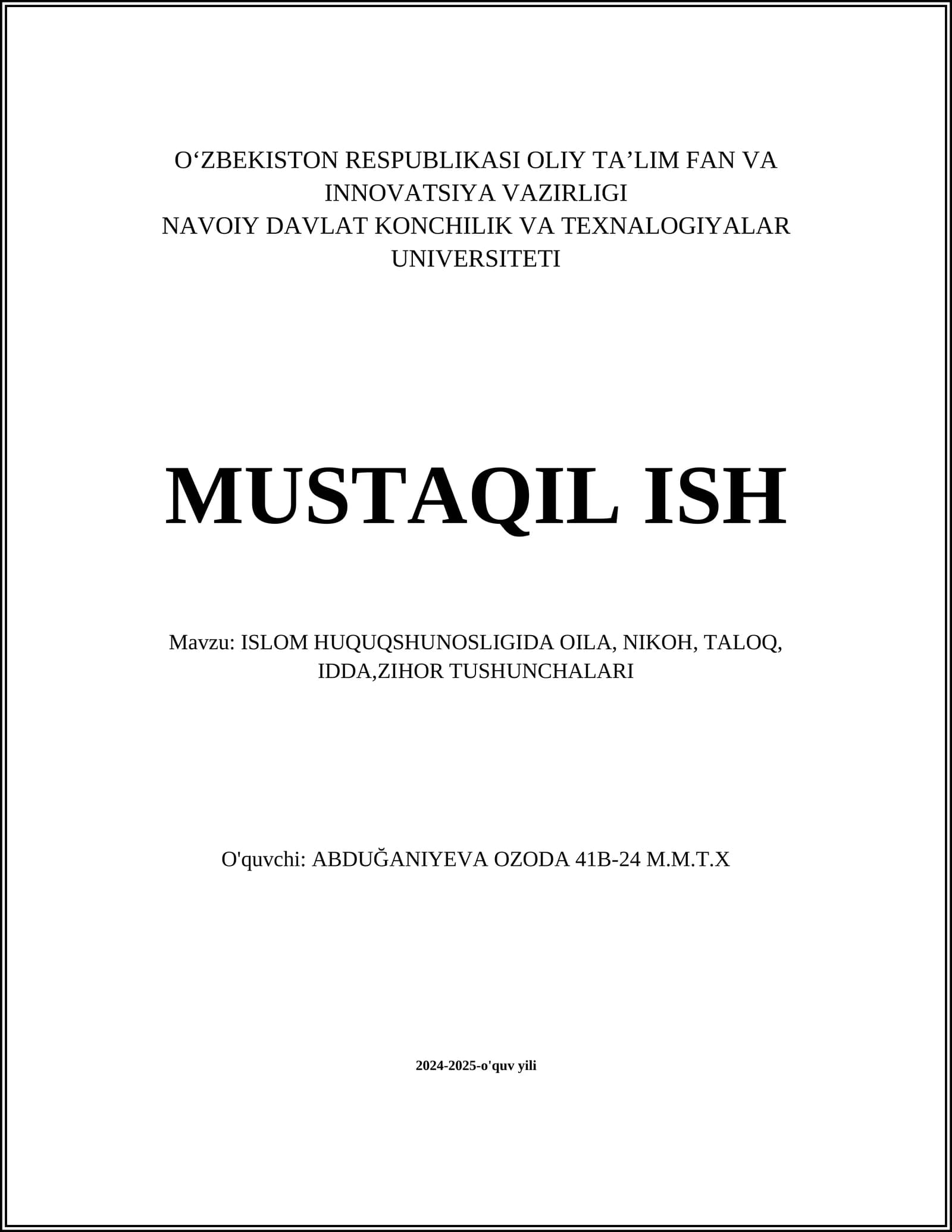 Oila tushunchasi va uning huquqiy asoslari