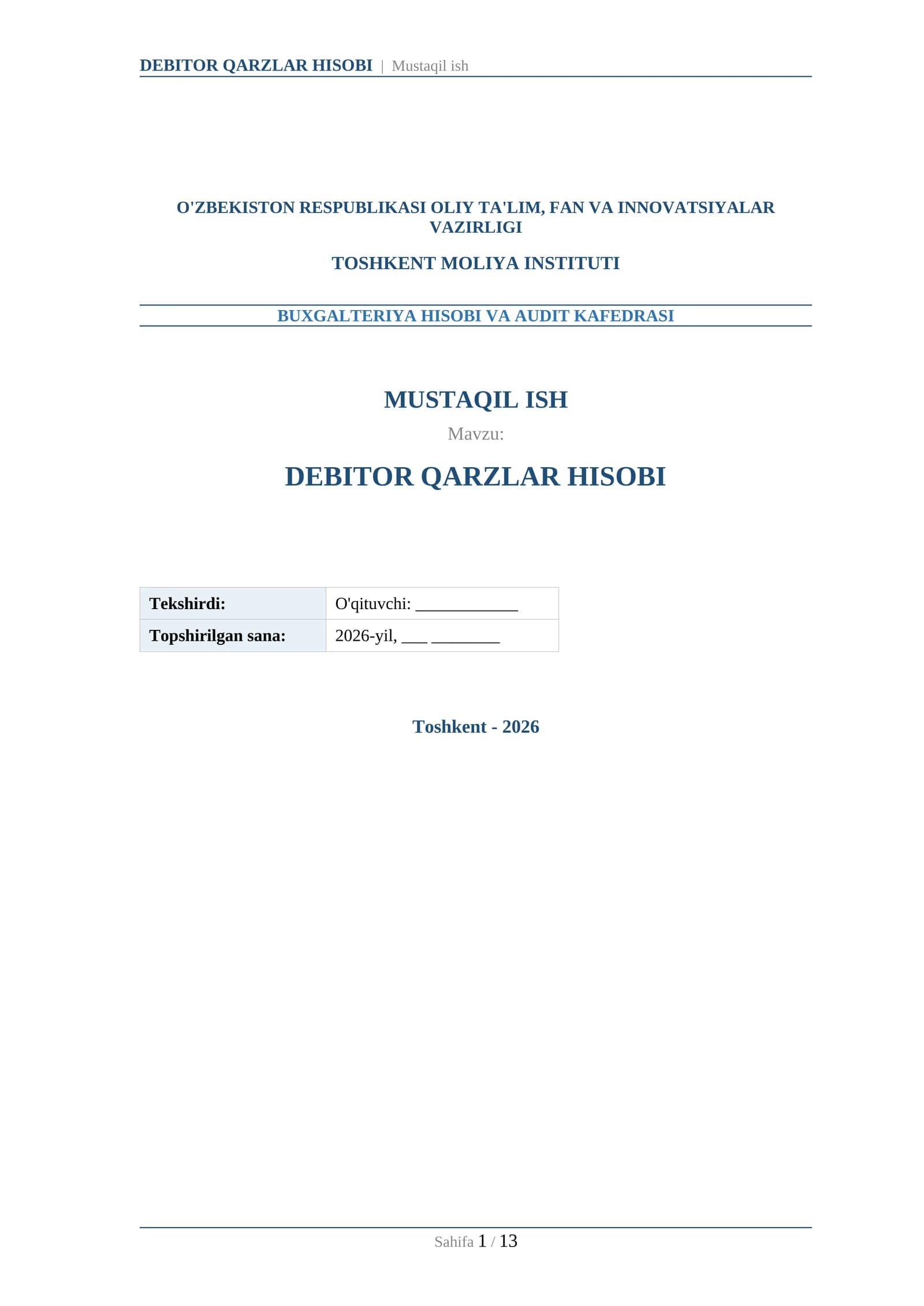 DEBITOR QARZLAR HISOBI