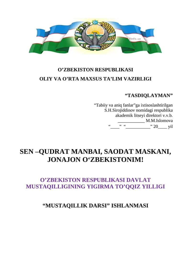 MUSTAQILLIK DARSI