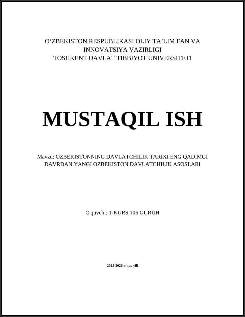 O‘zbekistonning Davlatchilik Tarixi