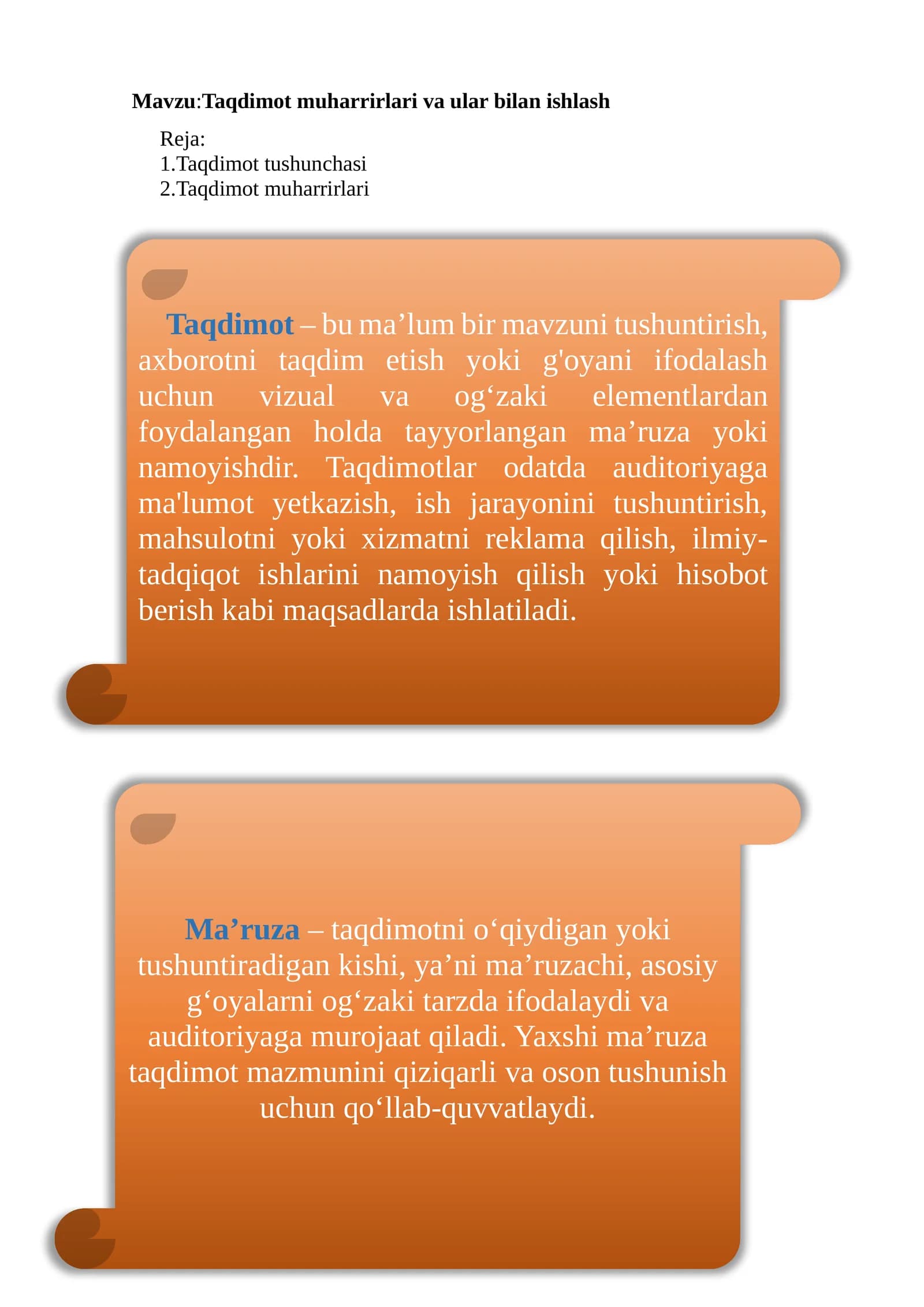 Taqdimot muharrirlari va ular bilan ishlash