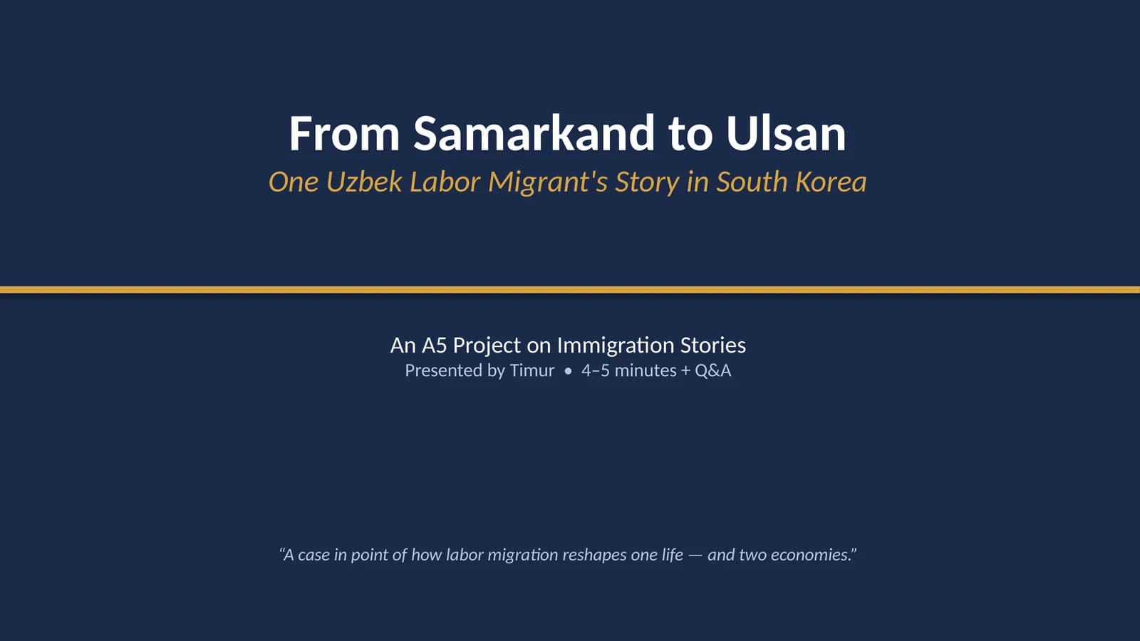 From Samarkand to Ulsan