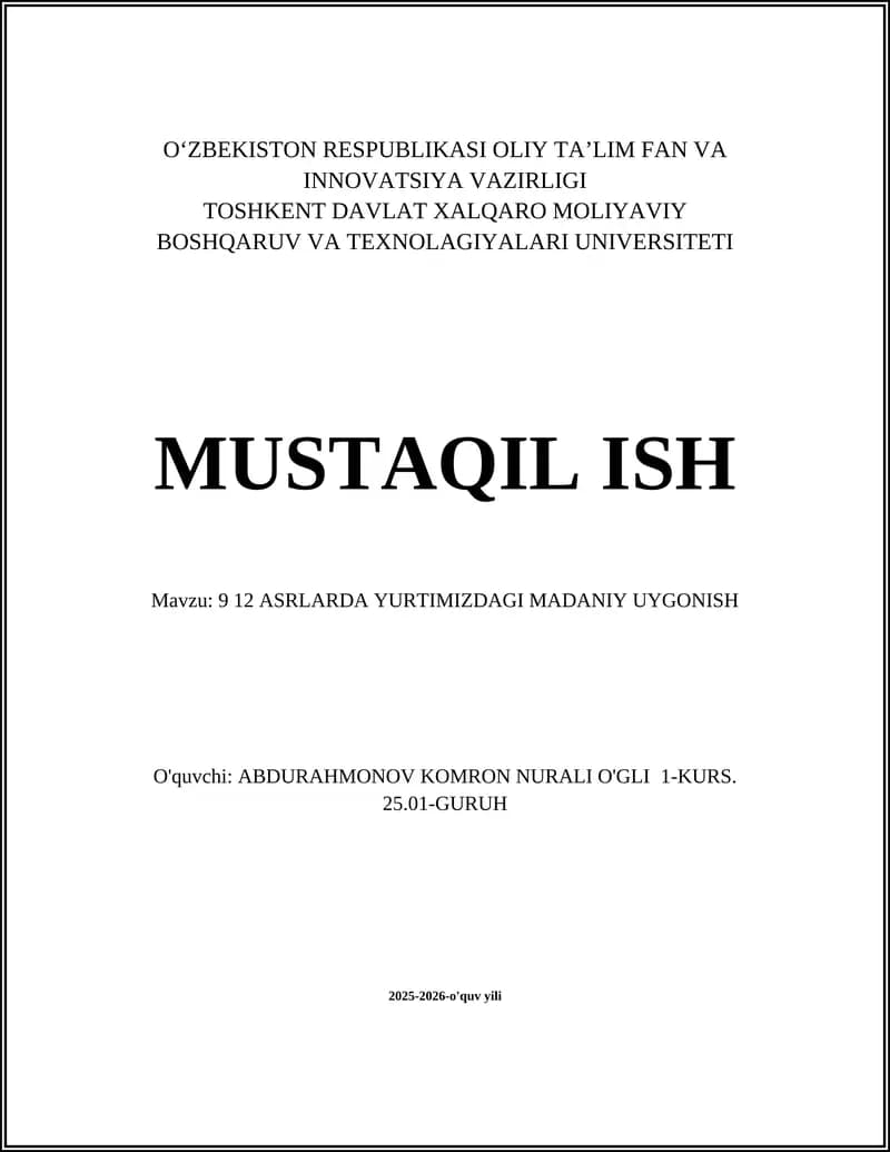 12 ASRLARDA YURTIMIZDAGI MADANIY UYGONISH