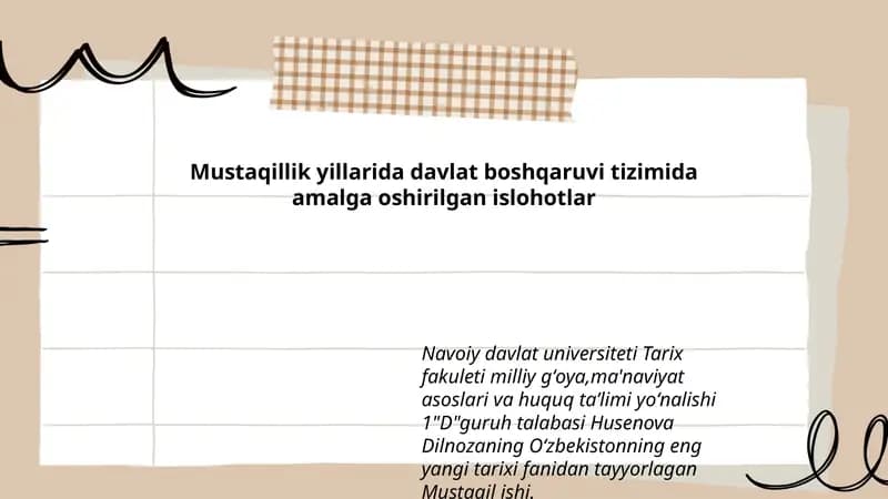 Mustaqillik yillarida davlat boshqaruvi tizimida amalga oshirilgan islohotlar