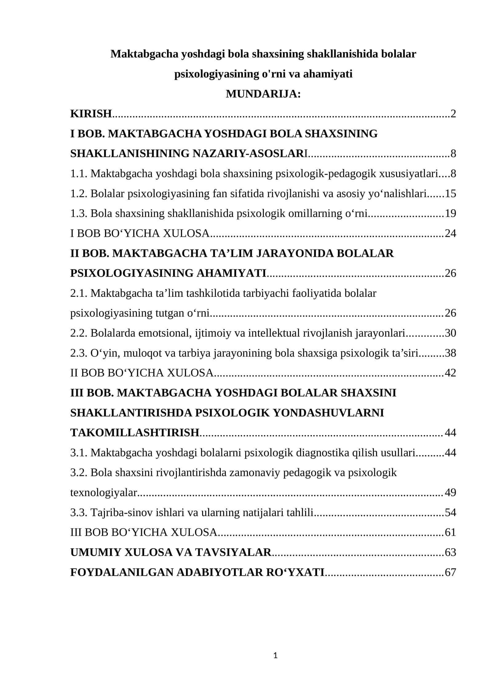 Maktabgacha yoshdagi bola shaxsining shakllanishida bolalar psixologiyasining o'rni va ahamiyati