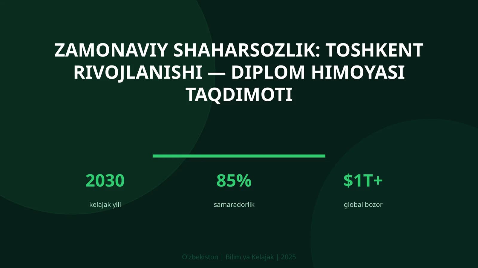 Zamonaviy shaharsozlik: Toshkent rivojlanishi — diplom himoyasi taqdimoti