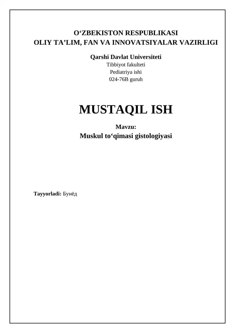 Mushak To'qimalarining Gistologiyasi