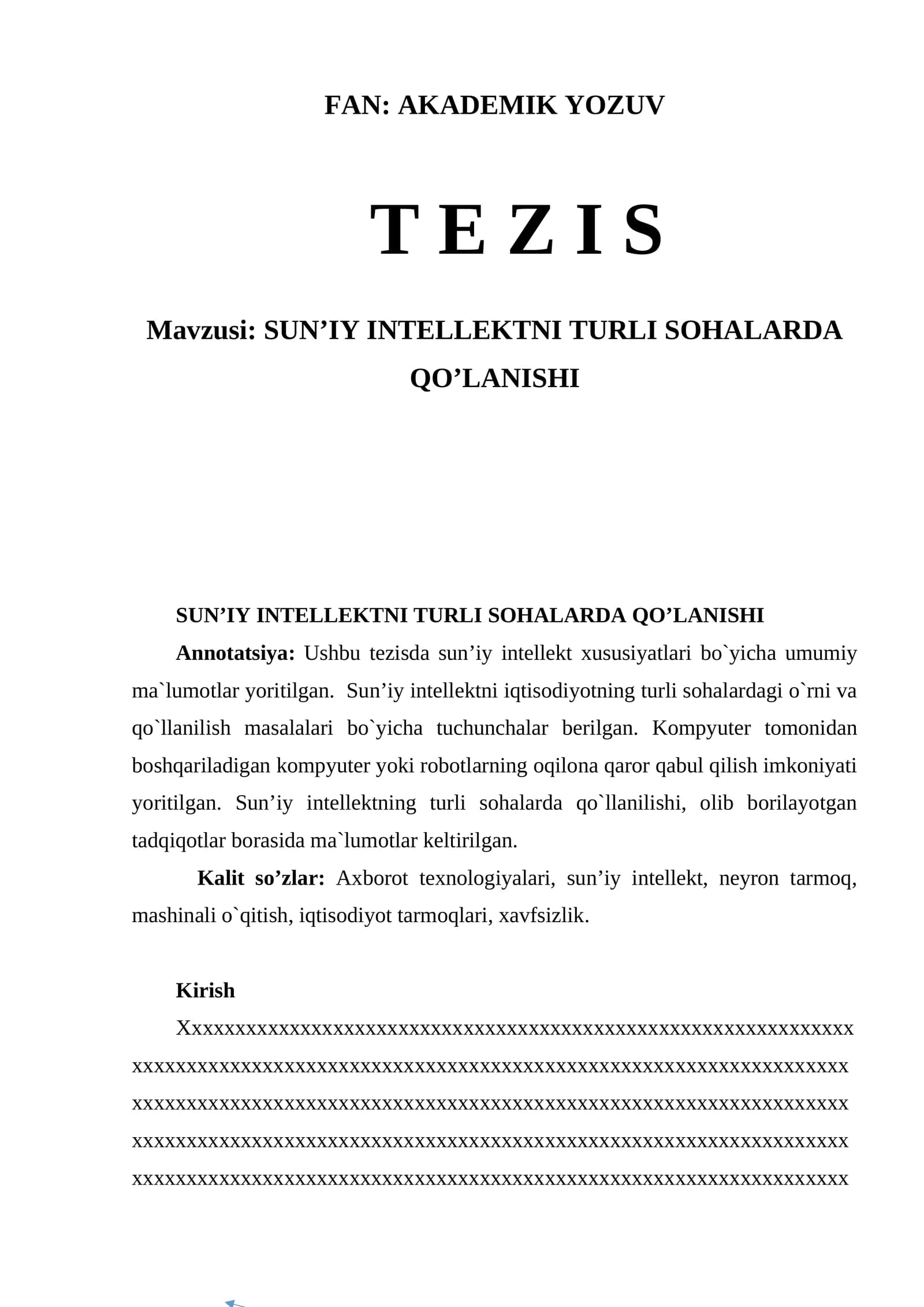 SUN’IY INTELLEKTNING TURLI SOHALARDA QO’LLANISHI
