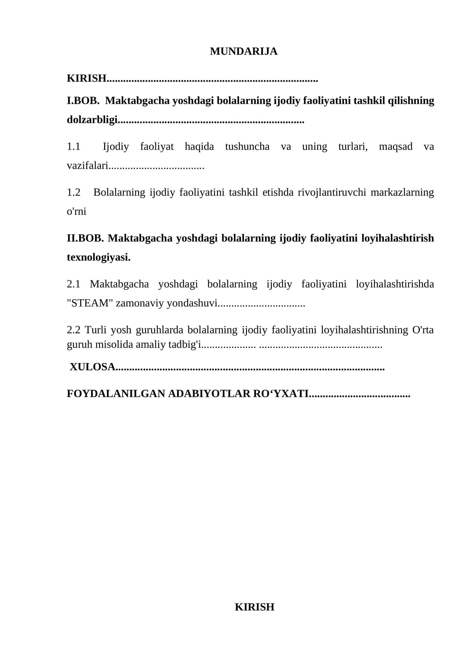 Maktabgacha yoshdagi bolalarning ijodiy faoliyatini tashkil qilishning  dolzarbligi